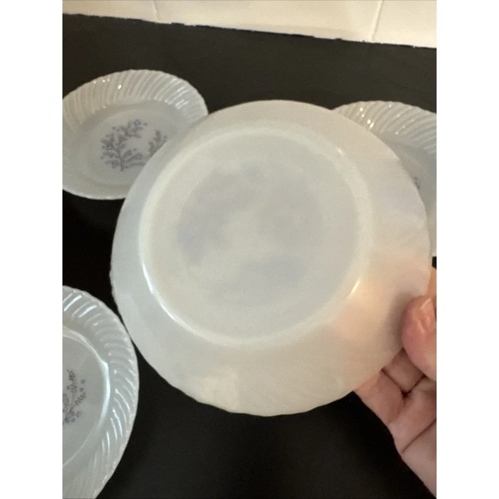 Vintage Termocrisa Milk Glass Blue Floral Swirl Edge 1 Plate(7